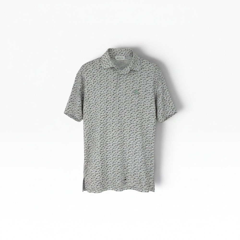 Rhoback Mens Performance Polo Shirt Large White Fly Fishing Lure Print Short Slv